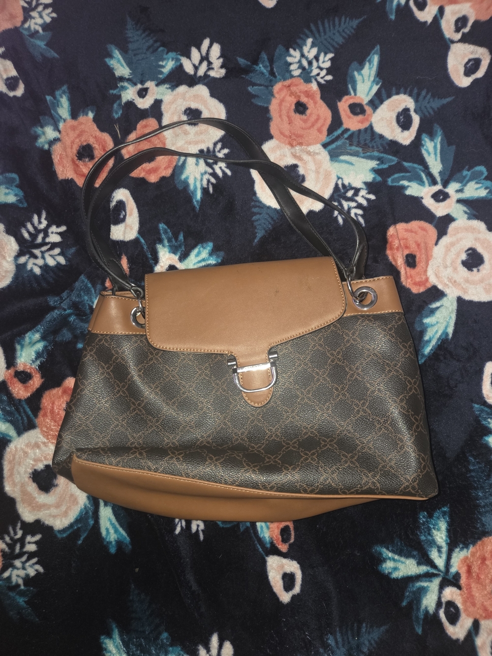 Classic Brown Logo-Pattern Satchel Handbag